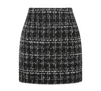 Karierter Minirock für Damen, hohe Taille, A-Linie, tailliert, Herbströcke, Schwarz, X-Large