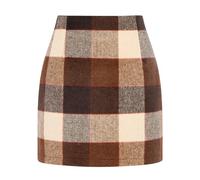 Karierter Minirock für Damen mit hoher Taille, A-Linie, figurbetont, Bleistift-Herbströcke, Dunkelbraun, X-Groß