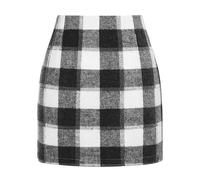 Karierter Minirock Klassischer Damen Modischer Herbstrock Winter Minirock Wollrock Ausgestellte Karierter Rock Elegant Figurbetont Bleistiftrock Hohe Taille Winterrock Freizeitrock Bodycon (Grey-1, S)