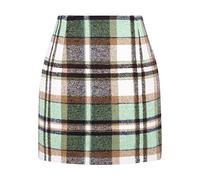 Karierter Minirock Klassischer Damen Modischer Herbstrock Winter Minirock Wollrock Ausgestellte Karierter Rock Elegant Figurbetont Bleistiftrock Hohe Taille Winterrock Freizeitrock (Green-5, XXL)