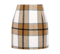 Karierter Minirock Klassischer Damen Modischer Herbstrock Winter Minirock Wollrock Ausgestellte Karierter Rock Elegant Figurbetont Bleistiftrock Hohe Taille Winterrock Freizeitrock Bodycon (KH1-5, XL)