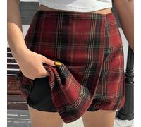 Karierter roter Weihnachts-Minirock mit Shorts für Damen in Große Größen