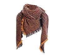 Karierter Schal Mit Fransen - Dreieckstuch Halstuch Aus Baumwolle - Mode Gestrickter Poncho Winterschal für Damen