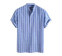 Kariertes Baumwolle Herrenhemd Kurzarm Hemd Casual Revershemd Langarmhemd Regular Fit Freizeithemden Sommerhemd Bügelfrei Businesshemd Faltenfrei Hemden Button-Down Trachtenhemd Oberteile (Blue, L)