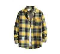 Kariertes Flanellhemd Herren Langarm Karohemd Outfit Trachten Shirt Lose Fit Sommerhemd Männer Hemden Button Down Revers Strickjacke Atmungsaktiv Langarmhemden Leichte Freizeithemden