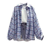 Kariertes Hemd Damen Bluse - Langarmshirt Damen Hemdbluse T Shirt Langarm mit Knopfleiste Karohemd Oberteile Vintage Locker Lässig Blusenshirt Hemdjacke Tee Tops Blusen & Tuniken für Frauen