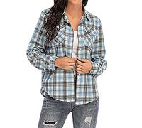 Kariertes Hemd Damen Knopfleiste Langarm Bluse Elegant T Shirt Karohemd Langarmshirt Revers Lässig Arbeitshemd Hemdjacke Blusenshirt Tunika Top Oberteile Blusen & Tuniken für Frauen