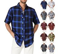 Kariertes Hemd Herren Kurzarm Freizeithemd Classic Kariertes Hemd Reverskragen Vintageshirt Regular Fit Polohemd Bequeme Longshirt Leicht Sommerhemd Button Down Strandhemd Tshirt