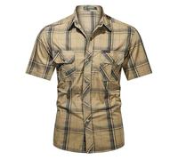 Kariertes Hemd Herren Kurzarm- Sommer Kurzarmhemd Herren Baumwolle,Button Down Hemden mit Doppelte Brusttaschen Leichtes Sommerhemd Freizeit Herrenhemd Mode Freizeithemd für Männer Arbeitshemd