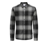 Kariertes Holzfäller Hemd Basic Langarm Flanellhemd Freizeit Karo Slim Fit Shirt Baumwolle ONSGUDMUND, Farben:Schwarz-Dunkelgrau, Größe Hemd:S