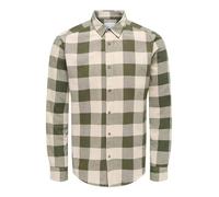Kariertes Holzfäller Hemd Basic Langarm Flanellhemd Freizeit Karo Slim Fit Shirt Baumwolle ONSGUDMUND, Farben:Grün, Größe Hemd:L