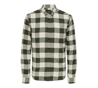 Kariertes Holzfäller Hemd Basic Langarm Flanellhemd Freizeit Karo Slim Fit Shirt Baumwolle ONSGUDMUND, Farben:Grün, Größe Hemd:XS