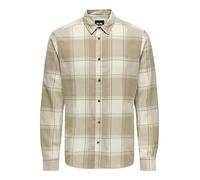 Kariertes Holzfäller Hemd Basic Langarm Flanellhemd Freizeit Karo Slim Fit Shirt Baumwolle ONSGUDMUND, Farben:Beige, Größe Hemd:M