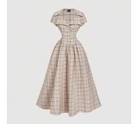 Kariertes Midikleid mit Kragen für Frauen, Hemdkragen, Knopfleiste vorne und taillierter Taille, Retro, Vintage, Urlaub, Country-Konzert-Outfit, Konze