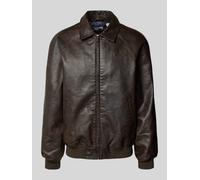 KARL KANI Bomberjacke in Leder-Optik mit Eingrifftaschen Modell 'Signature' in Dunkelbraun, Größe XS