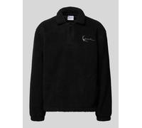 KARL KANI Fleecepullover mit Umlegekragen und Knopfleiste in Black, Größe XS
