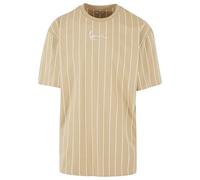 Kurzarmshirt KARL KANI "Karl Kani Herren KM232-019-2 KK Small Signature Pinstripe Tee", Damen, Gr. S, sand, weiß, 100% Baumwolle, gestreift, oversize, Rundhals, Shirts (28418340-S) sand, weiß