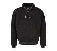 Rundhalspullover KARL KANI "Karl Kani Herren SMALL SIGNATURE TEDDY TROYER BLACK", Herren, Gr. S, schwarz, 100% Polyester, relaxed fit, amerikanischer Ausschnitt, Pullover Rundhalspullover (20112559-S)