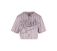 Karl Kani OG Star Logo Crop Pinstripe Baseball Shirt Rose/Black, XXS