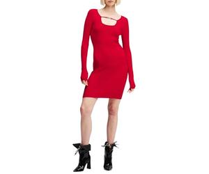 KARL LAGERFELD JEANS, Damen, Langarm Gestricktes Logo Kleid, Pompeian Rot, Xtra Klein