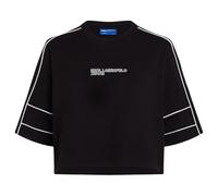 Karl Lagerfeld Jeans Relaxed Cropped Piping Tee, Women, Black, T-Shirt