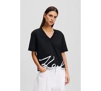 Karl Lagerfeld Karl Signature Hem V-neck Tshirt Black Größe: XS | Hemden Outlet | Damen | Schwarz