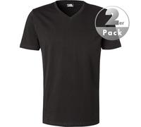 KARL LAGERFELD T-Shirts Herren Slim Fit Kurzarm V-Ausschnitt Baumwolle schwarz, L