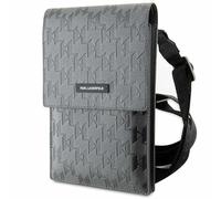 Karl Lagerfeld Smartphone Schultertasche Clipverschluss - Monogram Plate - Silber Grau