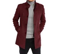 Karlywindow Herren-Trenchcoat, langärmelig, Stehkragen, einreihig, lässig, mittellang, schmale Passform, Übermantel mit Taschen, Weinrot, M