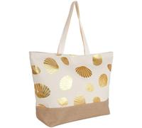 Karma MTBAG111_05 Strandtasche Damen Beige Gold Muscheln od. Anker 59 cm Badetasche mit Reißverschluss Polyester Innentasche Tasche für Strand, Urlaub, Pool, See, Sommer, Freizeit, Shopper (Muscheln)