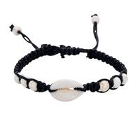 Karma NH10146355_schwarz Muschelarmband Schwarz Beige Armband Damenarmband Muscheln Stoffarmband modern Boho Herrenarmband (Schwarz)