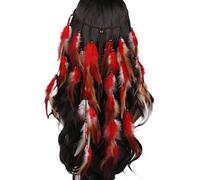 Karneval 1920s Stirnband Damen Feder Stirnband Kopfschmuck Hippie Boho Haarband 20er Jahre Haarschmuck for Frauen Damen Feder Haarreif für Karneval Festival Cosplay (Red, One Size)