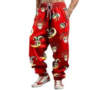 Karneval Cargohose Herren Jogginghose Disco 3D Druck Hose Coole Jogger Casual Hosen Sweatpants Sweathose Lustig 80er Jahre Elastische Taille Freizeithose (C-Red, XXXL)