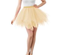 Karneval Damen 80er Puffy Tüllrock Tütü Röcke Tüll Petticoat(MEHRWEG), Champagner, S-L