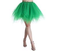 Karneval Damen 80er Puffy Tüllrock Tütü Röcke Tüll Petticoat(MEHRWEG), Dunkelgrün, S/M/L