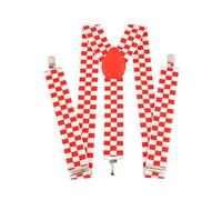 Karneval Hosenträger Rot-Weiß - Verstellbare Y-Form mit Clips - Elastisches Schachbrett-Design für Köln Kostüme, Clowns & Gruppen-Verkleidungen