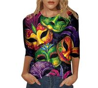 Karneval Shirt Damen Rundhals Blusen Elegant Oberteil Fasching Bluse Bequeme Lässige Freizeitshirt Stretch Damenshirt Party Blusenshirt Festliche Weiche Shirts Leicht Oberteile Orange L