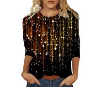 Karneval T Shirt Damen Elegant Rundhals Damenshirt 3/4 Ärmel Shirts Weiche Blusen Lässige Oberteil Stretch Leicht Oberteile Party Bequeme Tops Festliche Blusenshirt Orange S