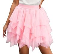 Karneval Tüllrock Damen,Tüllrock Lang Damen Karneval Unterrock A-Linie Mesh Röcke Weich Unregelmäßiger Feen Kostüm Asymmetrisch Puffy Tütü Petticoat Faltenrock Knielang Hexenrock Midirock