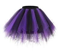 Karnevalskostüme Damen Schwarz Violett Tüllrock Rock Tütü, Schwarz Violett, S-L