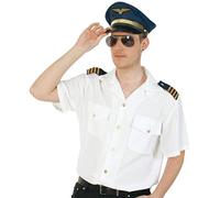 KarnevalsTeufel.de Piloten-Hemd Herrenkostüm Pilot Flieger Kurzarm Hemd weiß blau (Medium)