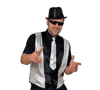 KarnevalsTeufel Weste Chic Silber, ärmellose Paillettenweste für Männer (54)