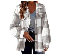 Karo-Mantel Damen Elegant Kurz - Wintermantel Damen Trenchcoat-Wolle-Jacke Karierter-Wollmantel Oversized Karierte-Jacke Kurz Trenchcoat Winter Übergangsjacke Kariertes-Wolljacke Hemdjacke Plüschjacke