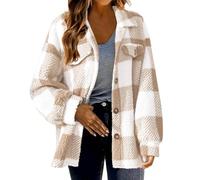 Karo-Mantel Damen Elegant Kurz - Wintermantel Damen Trenchcoat-Wolle-Jacke Karierter-Wollmantel Oversized Karierte-Jacke Kurz Trenchcoat Winter Übergangsjacke Kariertes-Wolljacke Hemdjacke Plüschjacke