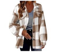 Karo-Mantel Damen Elegant Kurz - Wintermantel Damen Trenchcoat-Wolle-Jacke Karierter-Wollmantel Oversized Karierte-Jacke Kurz Trenchcoat Winter Übergangsjacke Kariertes-Wolljacke Hemdjacke Plüschjacke