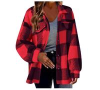 Karo-Mantel Damen Elegant Kurz - Wintermantel Damen Trenchcoat-Wolle-Jacke Karierter-Wollmantel Oversized Karierte-Jacke Kurz Trenchcoat Winter Übergangsjacke Kariertes-Wolljacke Hemdjacke Plüschjacke