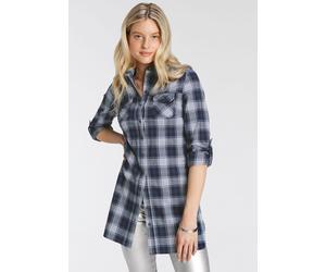 Karobluse ARIZONA "Karotunika", Damen, Gr. 38, blau (blau, kariert), Web, Obermaterial: 97% Baumwolle, 3% Elasthan, kariert, lässig geschnitten lang, Krempelärmel, Blusen Karobluse, Tunika (99688419-3