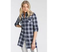 Karobluse ARIZONA "Karotunika", Damen, Gr. 52, blau (blau, kariert), Web, Obermaterial: 97% Baumwolle, 3% Elasthan, kariert, lässig geschnitten lang, Krempelärmel, Blusen Karobluse, Tunika (99688419-5