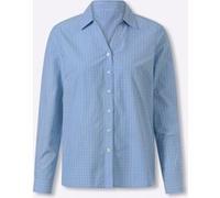 Langarmbluse HEINE, Damen, Gr. 40, bleu, ecru, kariert, 50% Baumwolle, 50% Polyester, gemustert, kariert, mehrfarbig, V-Ausschnitt, Blusen (12605252-40) bleu, ecru, kariert