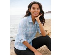 Karobluse CASUAL LOOKS, Damen, Gr. 44, blau (hellrosé, eisblau, kariert), 50% Baumwolle, 50% Polyester, gemustert, kariert, mehrfarbig, Blusen Karobluse (97103106-44) hellrosé, eisblau, kariert
